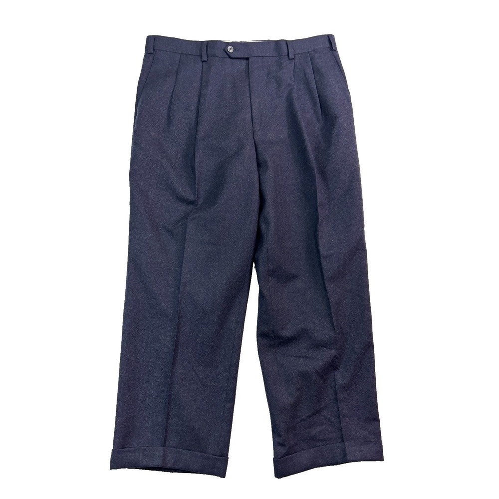 Ralph Lauren 38x28 Navy Blue Flannel Wool Dress Suit Pants‎ Pleated Cuffed Mens